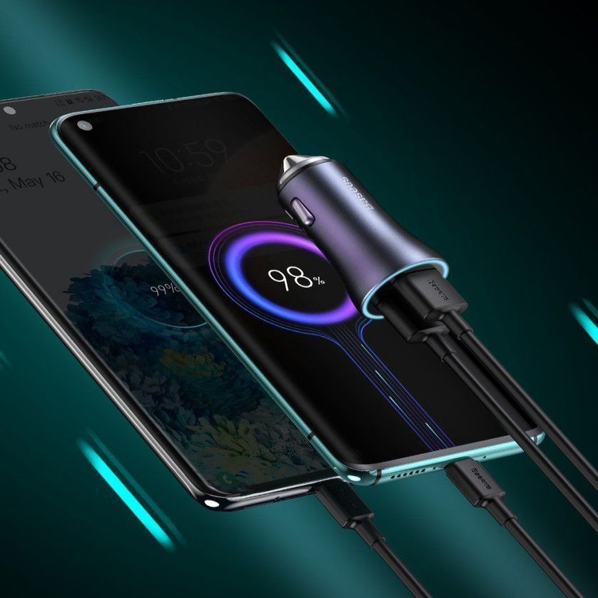 Adaptrid Baseus Baseus Golden Contactor Pro fast car charger USB Type C / USB 40 W Power Delivery 3.0 Quick Charge 4+ SCP FCP AFC + USB Type C cable - Lightning blue (TZCCJD-03)