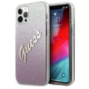 Aizmugurējais vāciņš Guess  Guess GUHCP12LPCUGLSPI iPhone 12 Pro Max 6.7" pink/pink hardcase Glitter Gradient Script 