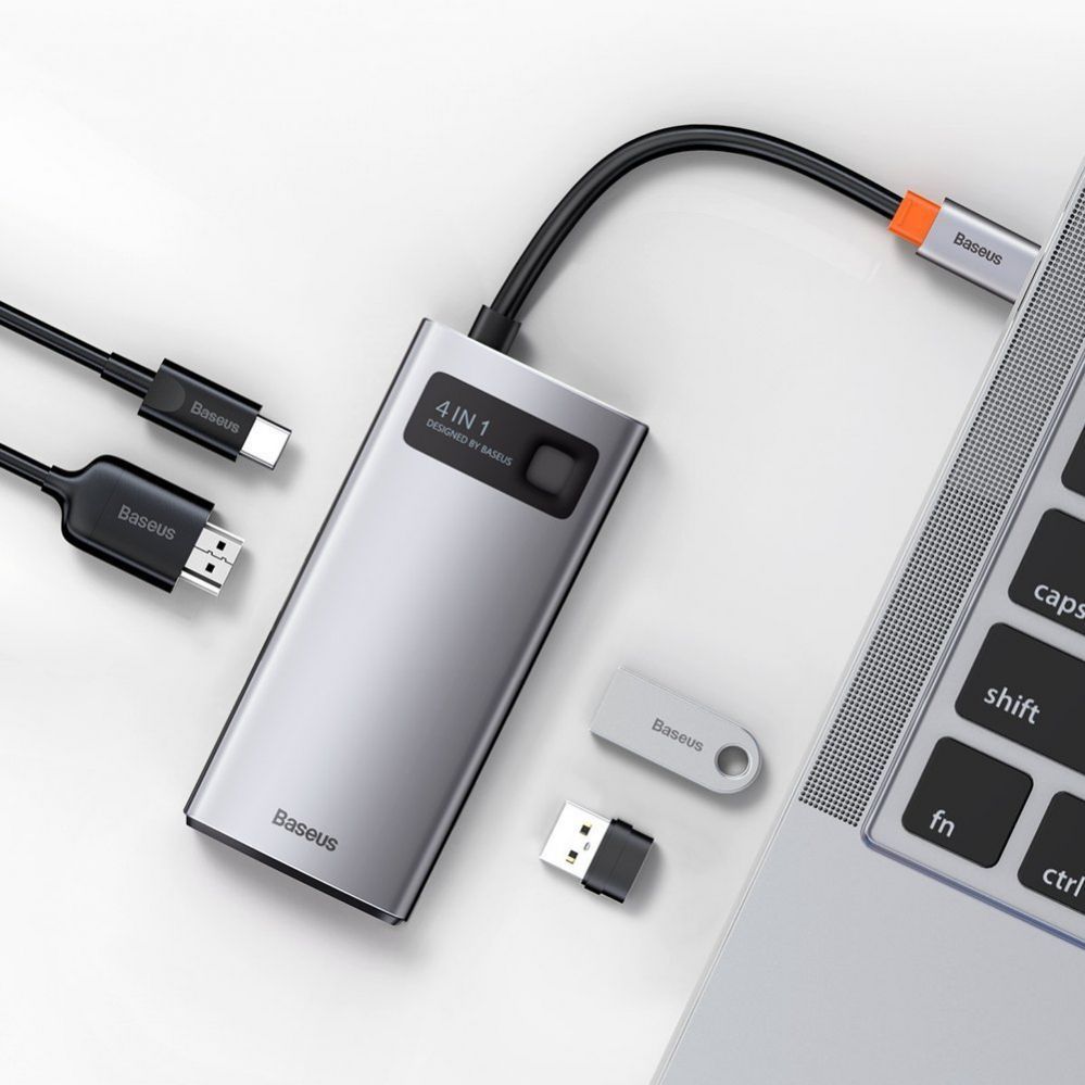 Adapteris Baseus Baseus Metal Gleam 4in1 multifunctional HUB USB Type C - USB Type C Power Delivery 100 W / HDMI 4K 30 Hz / 1x USB 3.2 Gen 1 / 1x USB 2.0 (CAHUB-CY0G)