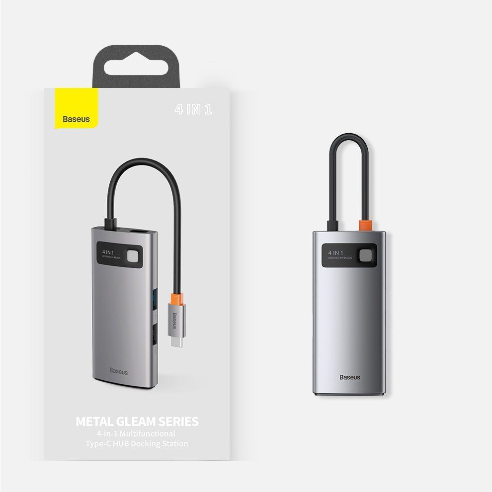 Adapteris Baseus Baseus Metal Gleam 4in1 multifunctional HUB USB Type C - USB Type C Power Delivery 100 W / HDMI 4K 30 Hz / 1x USB 3.2 Gen 1 / 1x USB 2.0 (CAHUB-CY0G)