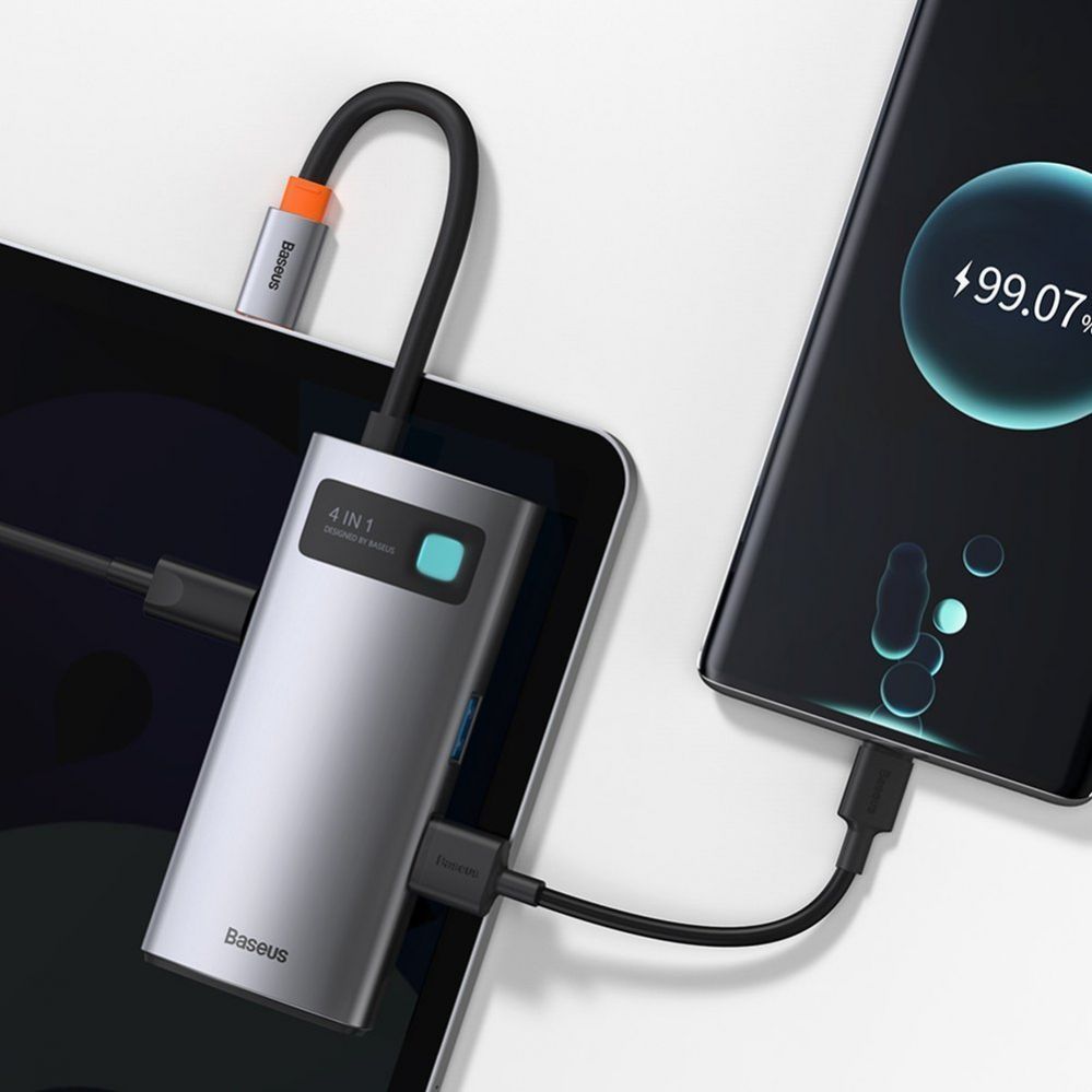 Adapteris Baseus Baseus Metal Gleam 4in1 multifunctional HUB USB Type C - USB Type C Power Delivery 100 W / HDMI 4K 30 Hz / 1x USB 3.2 Gen 1 / 1x USB 2.0 (CAHUB-CY0G)