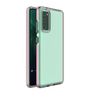 Nugarėlės dėklai Hurtel  Spring Case clear TPU gel protective cover with colorful frame for Samsung Galaxy A72 4G light pink 