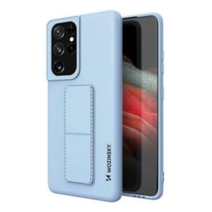 Nugarėlės dėklai Wozinsky - Wozinsky Kickstand Case Silicone Stand Cover for Samsung Galaxy S21 Ultra 5G Light Blue 
