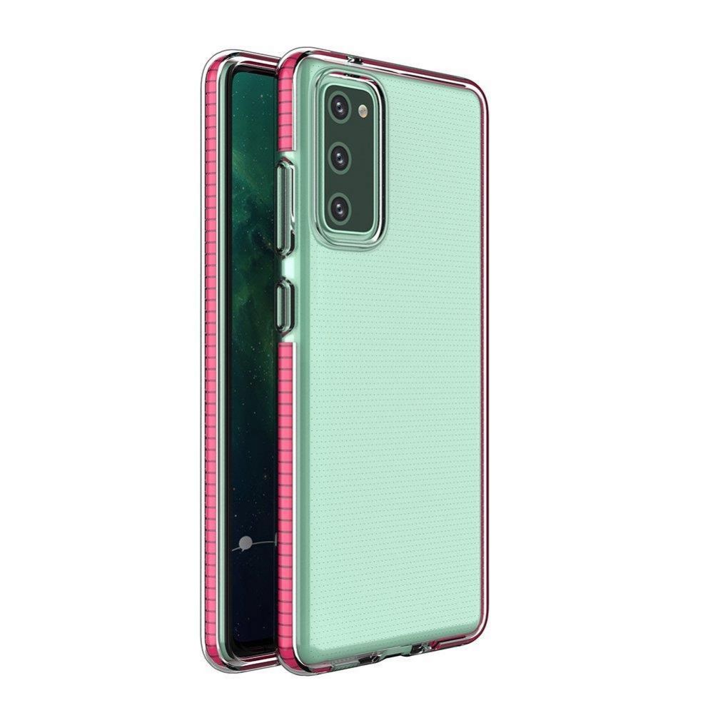 Aizmugurējais vāciņš Hurtel Spring Case clear TPU gel protective cover with colorful frame for Samsung Galaxy A02s EU dark pink