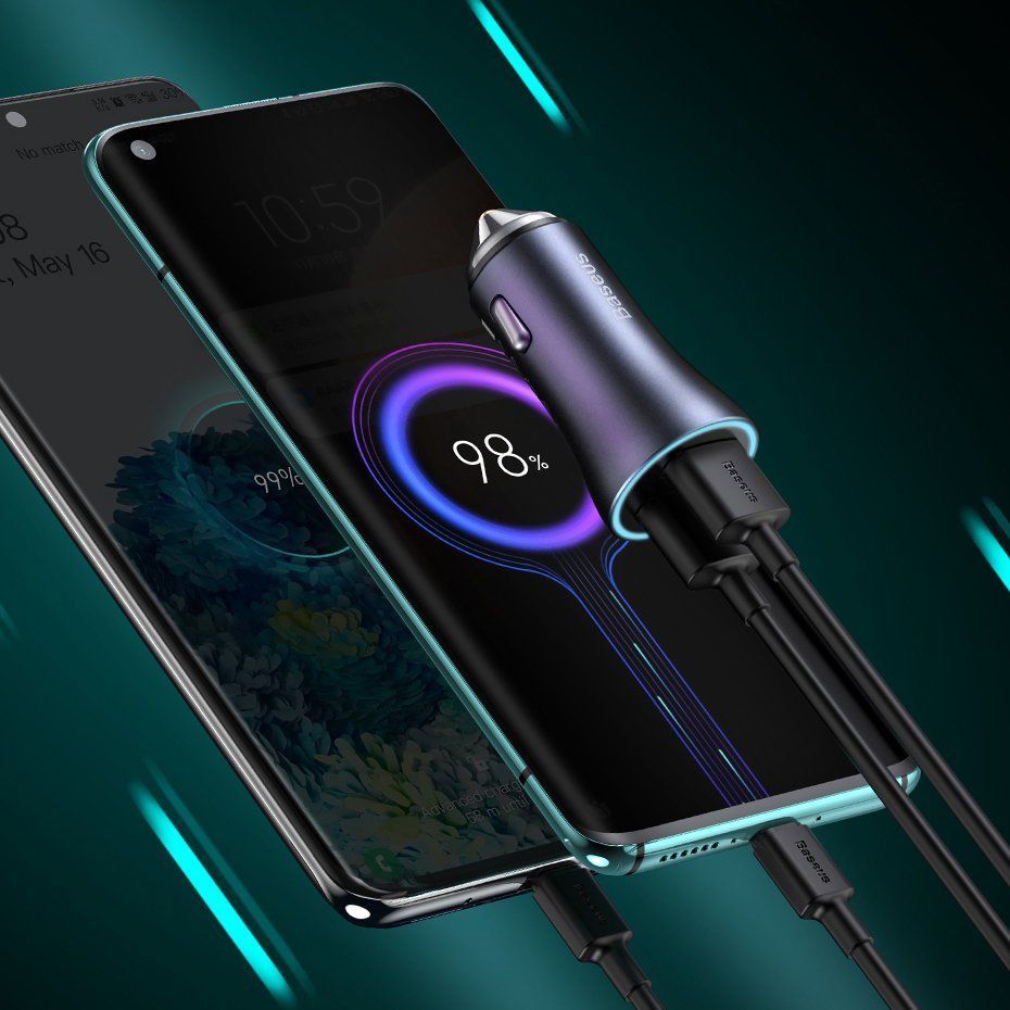 Adapter Baseus Baseus Golden Contactor Pro fast car charger USB Type C / USB 40 W Power Delivery 3.0 Quick Charge 4+ SCP FCP AFC + USB Type C cable - Lightning gray (TZCCJD-B0G)