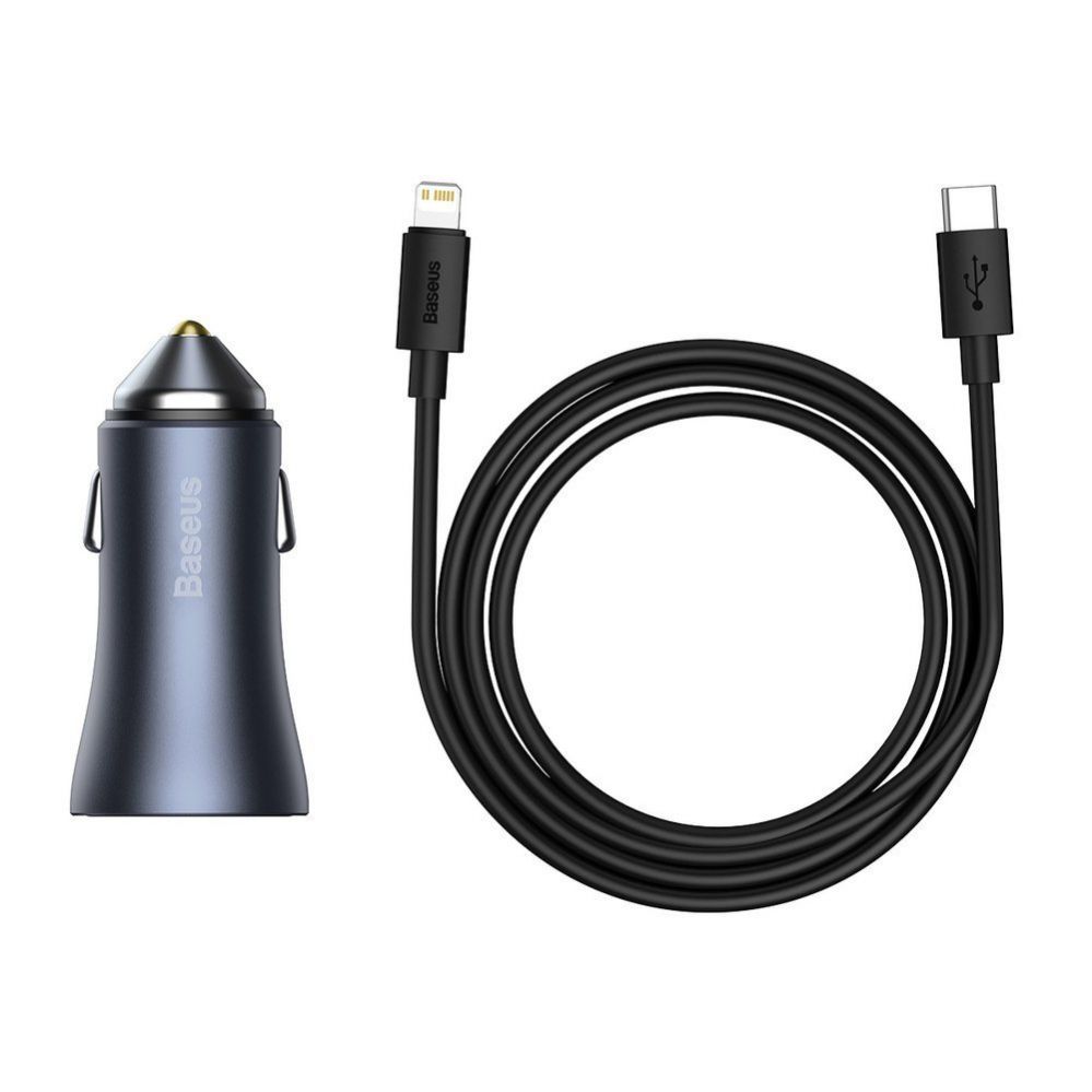 Adapter Baseus Baseus Golden Contactor Pro fast car charger USB Type C / USB 40 W Power Delivery 3.0 Quick Charge 4+ SCP FCP AFC + USB Type C cable - Lightning gray (TZCCJD-B0G)