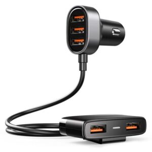 Adapteris Joyroom  Joyroom fast car charger 5x USB 6.2 A with extension cable black (JR-CL03) 
