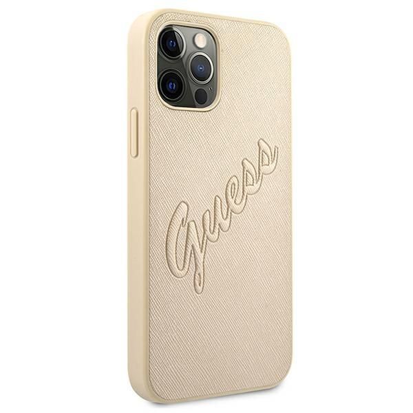 Aizmugurējais vāciņš Guess Guess GUHCP12MRSAVSLG iPhone 12/12 Pro 6.1" gold/gold hardcase Saffiano Vintage Script