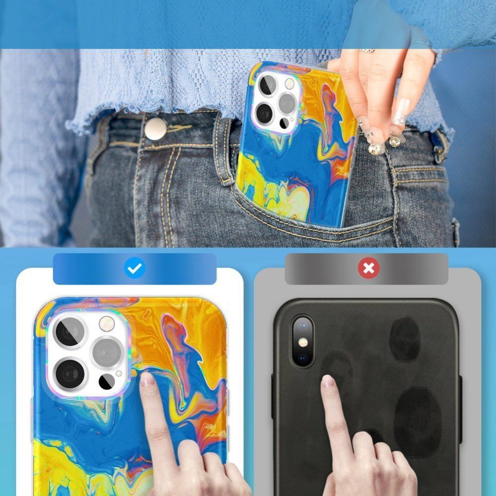 Back panel cover Kingxbar Kingxbar Watercolor Series color case for iPhone 12 Pro / iPhone 12 yellowblue