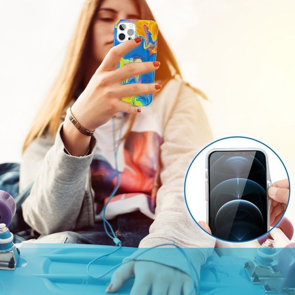 Back panel cover Kingxbar Kingxbar Watercolor Series color case for iPhone 12 Pro / iPhone 12 yellowblue