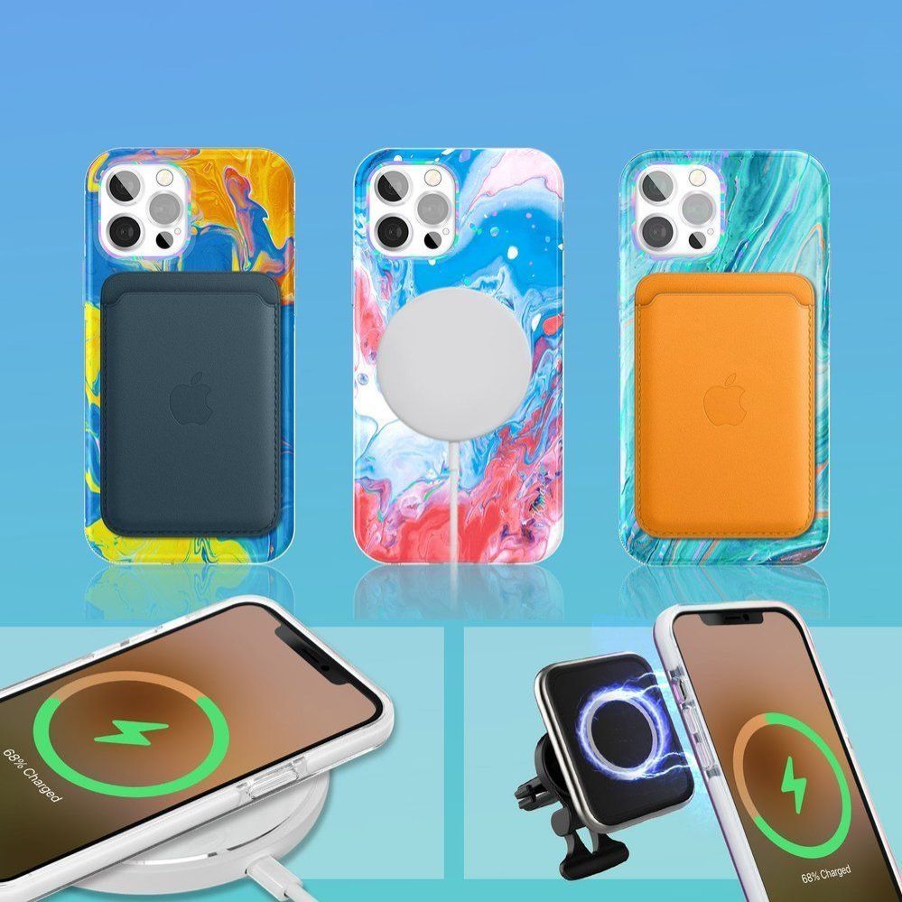 Back panel cover Kingxbar Kingxbar Watercolor Series color case for iPhone 12 Pro / iPhone 12 yellowblue