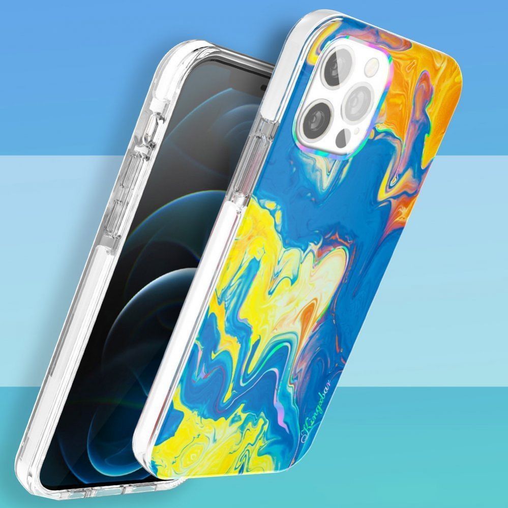 Back panel cover Kingxbar Kingxbar Watercolor Series color case for iPhone 12 Pro / iPhone 12 yellowblue
