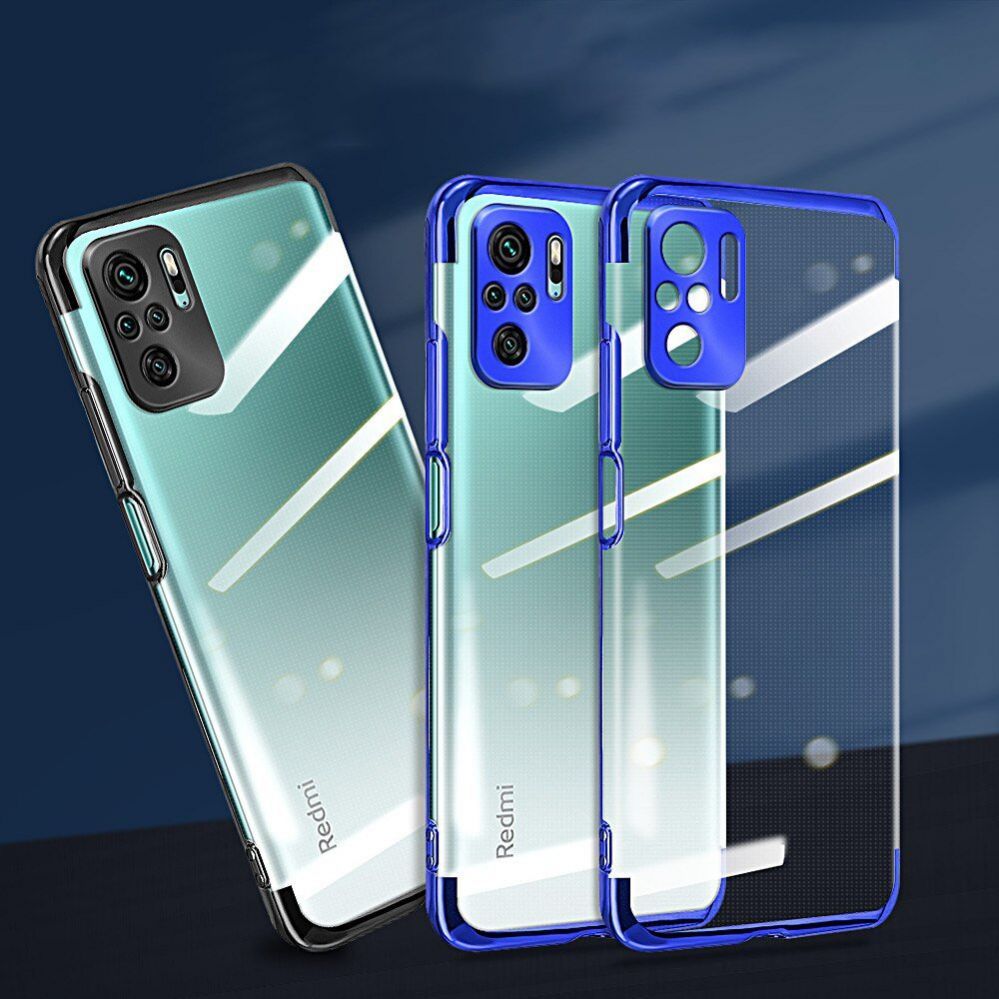 Back panel cover Hurtel Clear Color Case Gel TPU Electroplating frame Cover for Xiaomi Redmi Note 10 5G / Poco M3 Pro blue