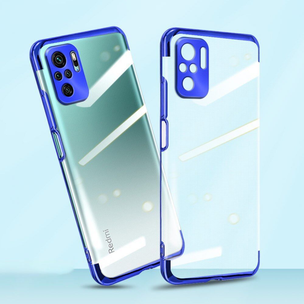 Back panel cover Hurtel Clear Color Case Gel TPU Electroplating frame Cover for Xiaomi Redmi Note 10 5G / Poco M3 Pro blue