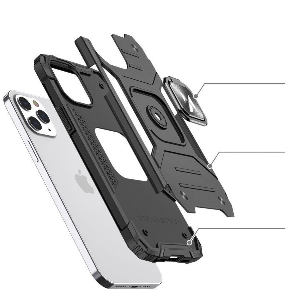 Back panel cover Wozinsky - Wozinsky Ring Armor Case Kickstand Tough Rugged Cover for iPhone 13 Pro Max silver