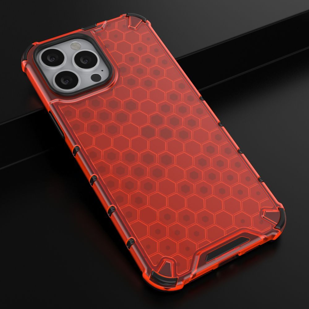Aizmugurējais vāciņš Hurtel Honeycomb Case armor cover with TPU Bumper for iPhone 13 Pro Max red