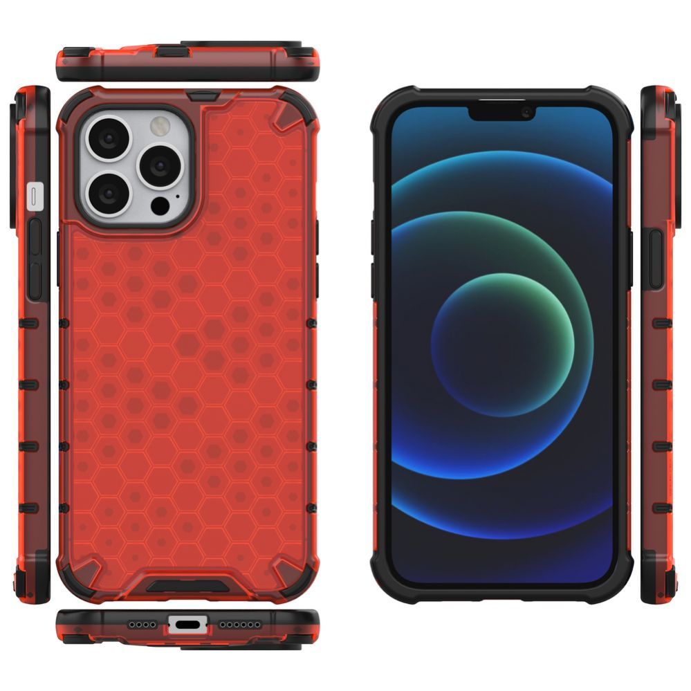 Aizmugurējais vāciņš Hurtel Honeycomb Case armor cover with TPU Bumper for iPhone 13 Pro Max red