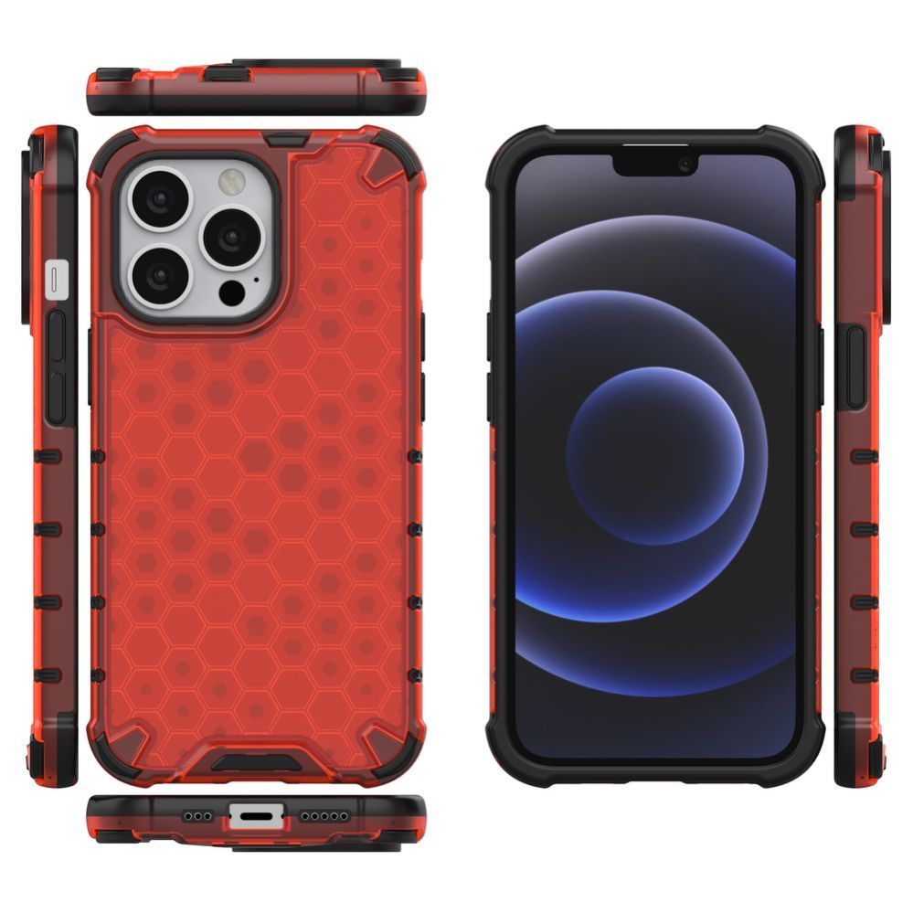 Aizmugurējais vāciņš Hurtel Honeycomb Case armor cover with TPU Bumper for iPhone 13 Pro red