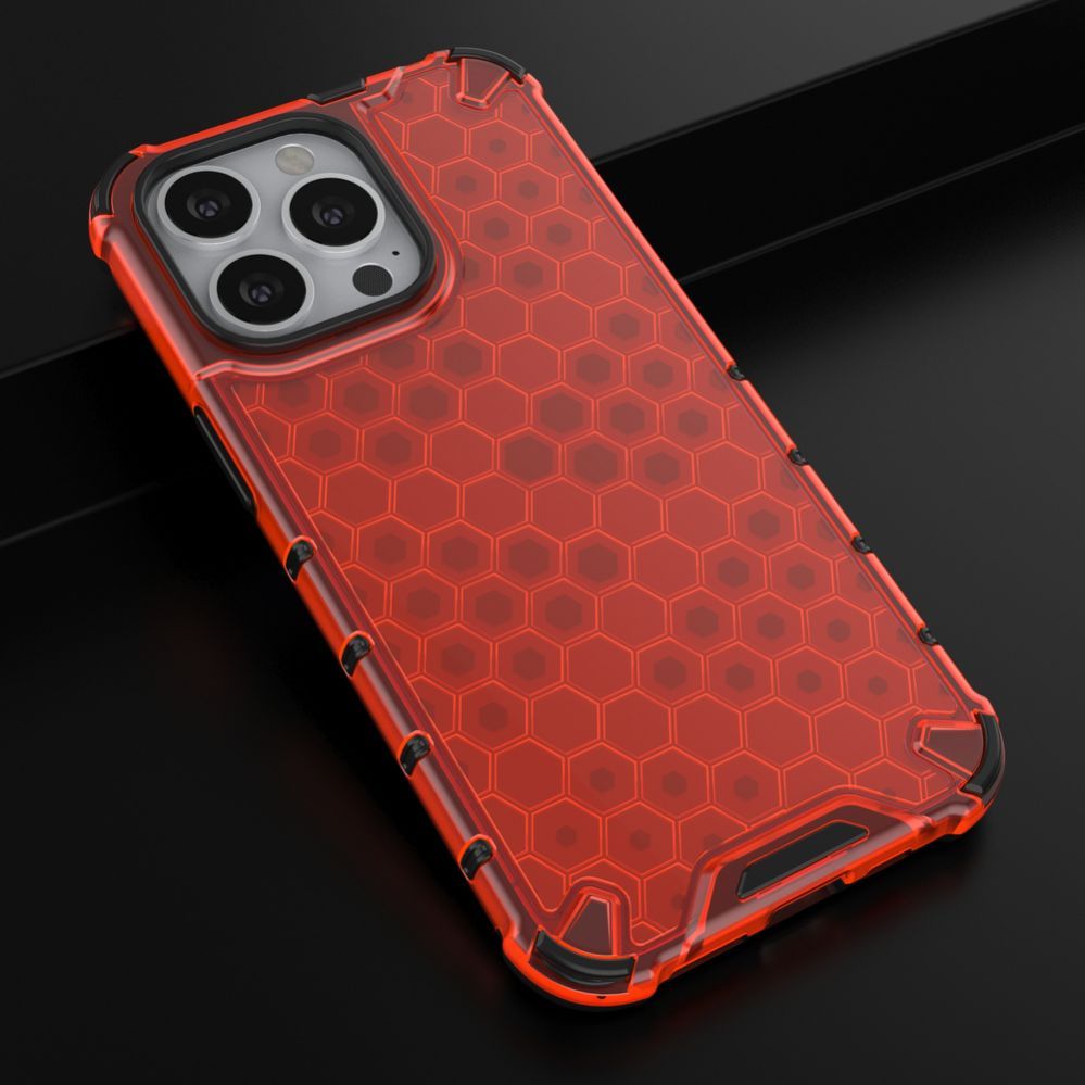 Aizmugurējais vāciņš Hurtel Honeycomb Case armor cover with TPU Bumper for iPhone 13 Pro red