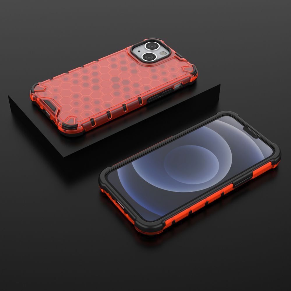 Aizmugurējais vāciņš Hurtel Honeycomb Case armor cover with TPU Bumper for iPhone 13 mini red