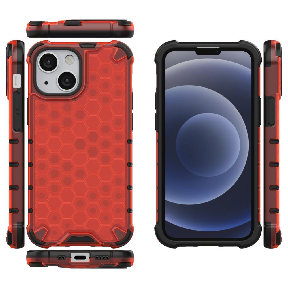 Aizmugurējais vāciņš Hurtel Honeycomb Case armor cover with TPU Bumper for iPhone 13 mini red