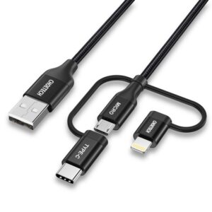 Kabelis Choetech  Choetech 3in1 MFI cable USB - USB Type C / micro USB / Lightning (charging 3A / data transmission 480 Mbps) 1.2m black (IP0030-BK) 