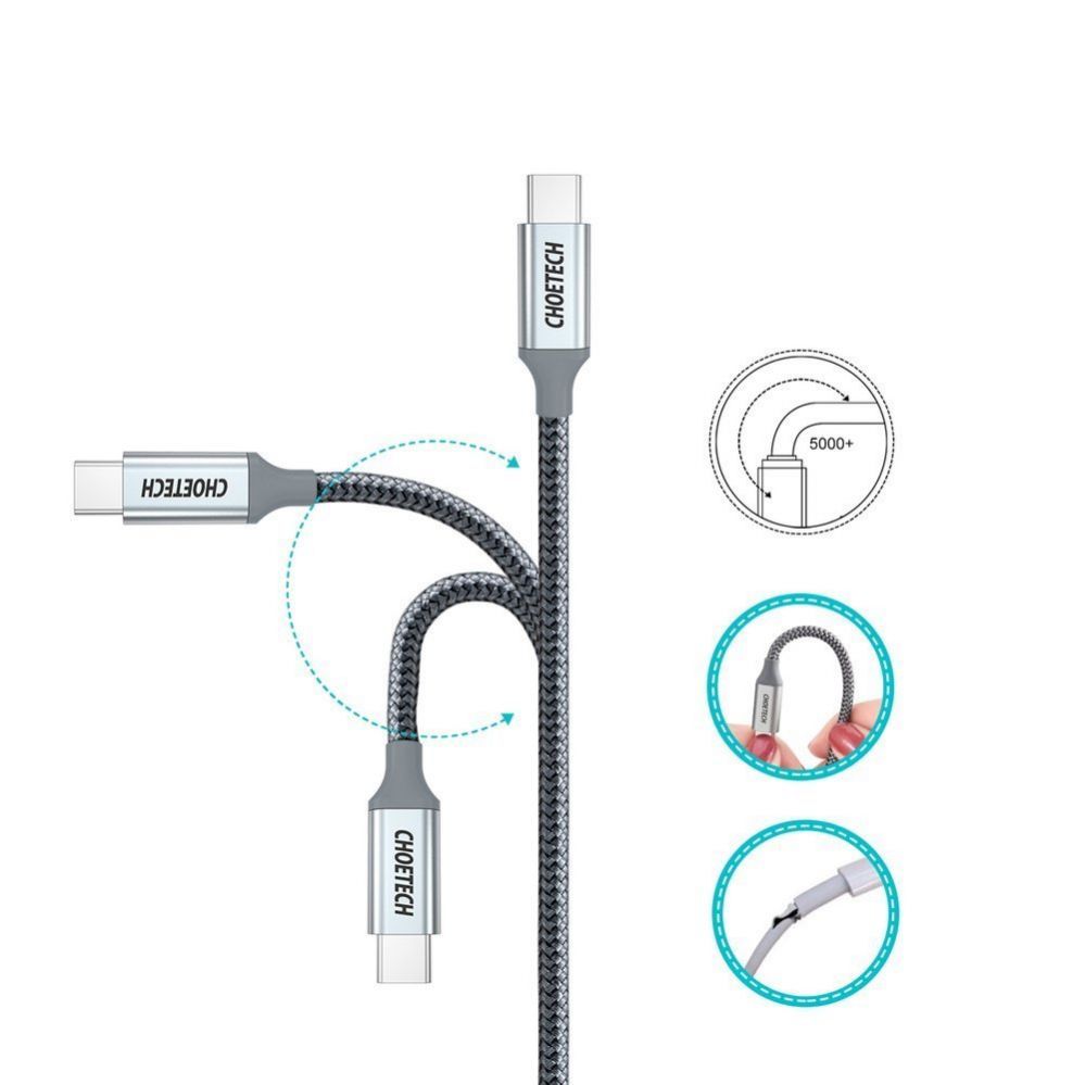 Kaabel Choetech Choetech XCC-1002-GY USB-C - USB-C PD QC cable 100W 5A 480Mb/s 1.8m - gray