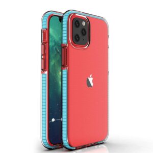 Nugarėlės dėklai Hurtel - Spring Case clear TPU gel protective cover with colorful frame for iPhone 13 mini light blue 