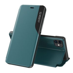 Aizmugurējais vāciņš Hurtel  Eco Leather View Case elegant bookcase type case with kickstand for iPhone 13 Pro Max green 