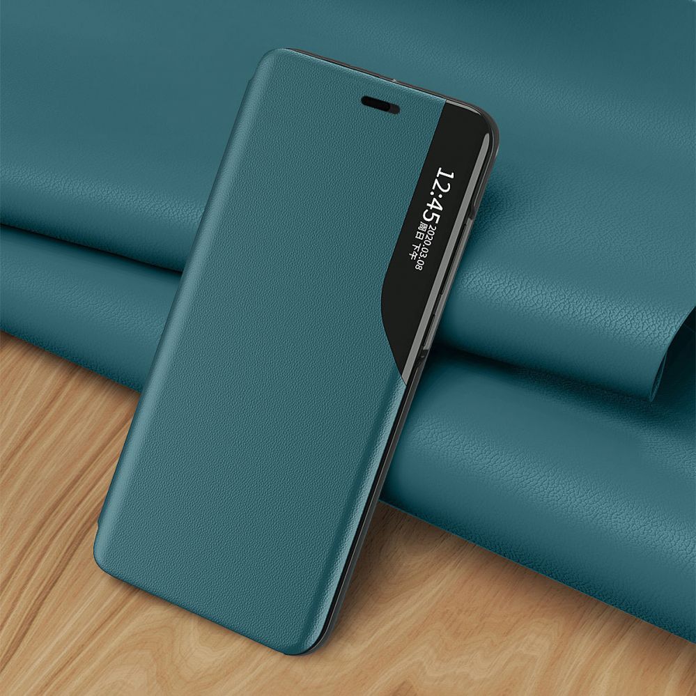 Back panel cover Hurtel Eco Leather View Case elegant bookcase type case with kickstand for iPhone 13 Pro blue