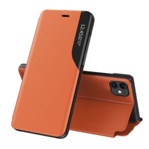 Aizmugurējais vāciņš Hurtel - Eco Leather View Case elegant bookcase type case with kickstand for iPhone 13 mini orange 