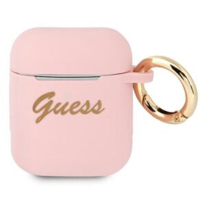 Aizmugurējais vāciņš Guess  Guess GUA2SSSI AirPods cover pink/pink Silicone Vintage Script 