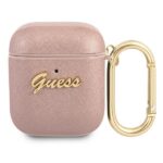 Back panel cover Guess  Guess GUA2SASMP AirPods cover pink/pink Saffiano Script Metal Collection