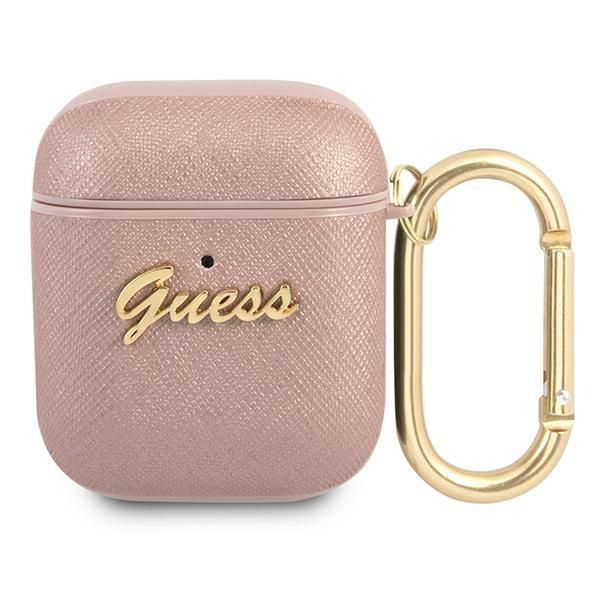 Back panel cover Guess Guess GUA2SASMP AirPods cover pink/pink Saffiano Script Metal Collection