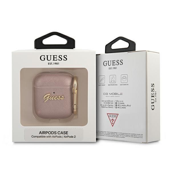 Back panel cover Guess Guess GUA2SASMP AirPods cover pink/pink Saffiano Script Metal Collection