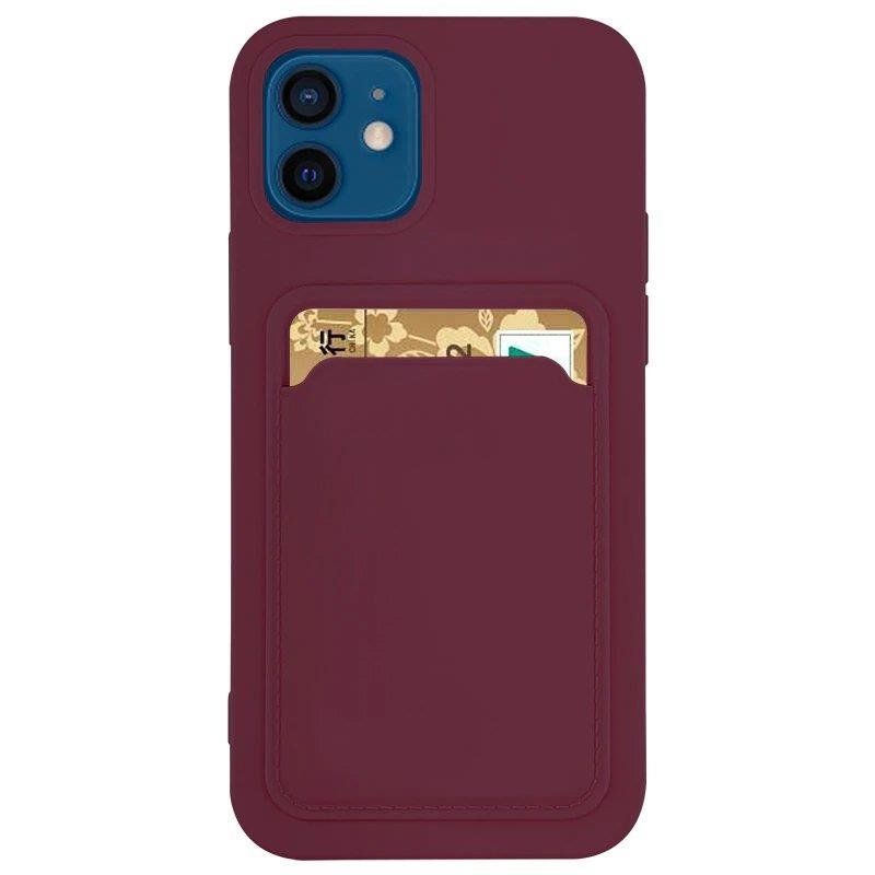Back panel cover Hurtel Card Case Silicone Wallet Case with Card Slot Documents for Samsung Galaxy S21 Ultra 5G Burgundy