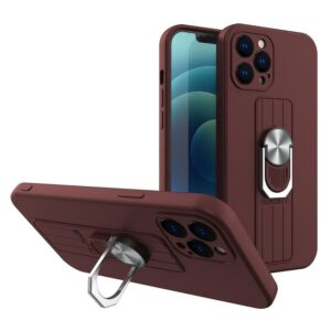 Nugarėlės dėklai Hurtel  Ring Case silicone case with finger grip and stand for Xiaomi Redmi Note 10 / Redmi Note 10S brown 