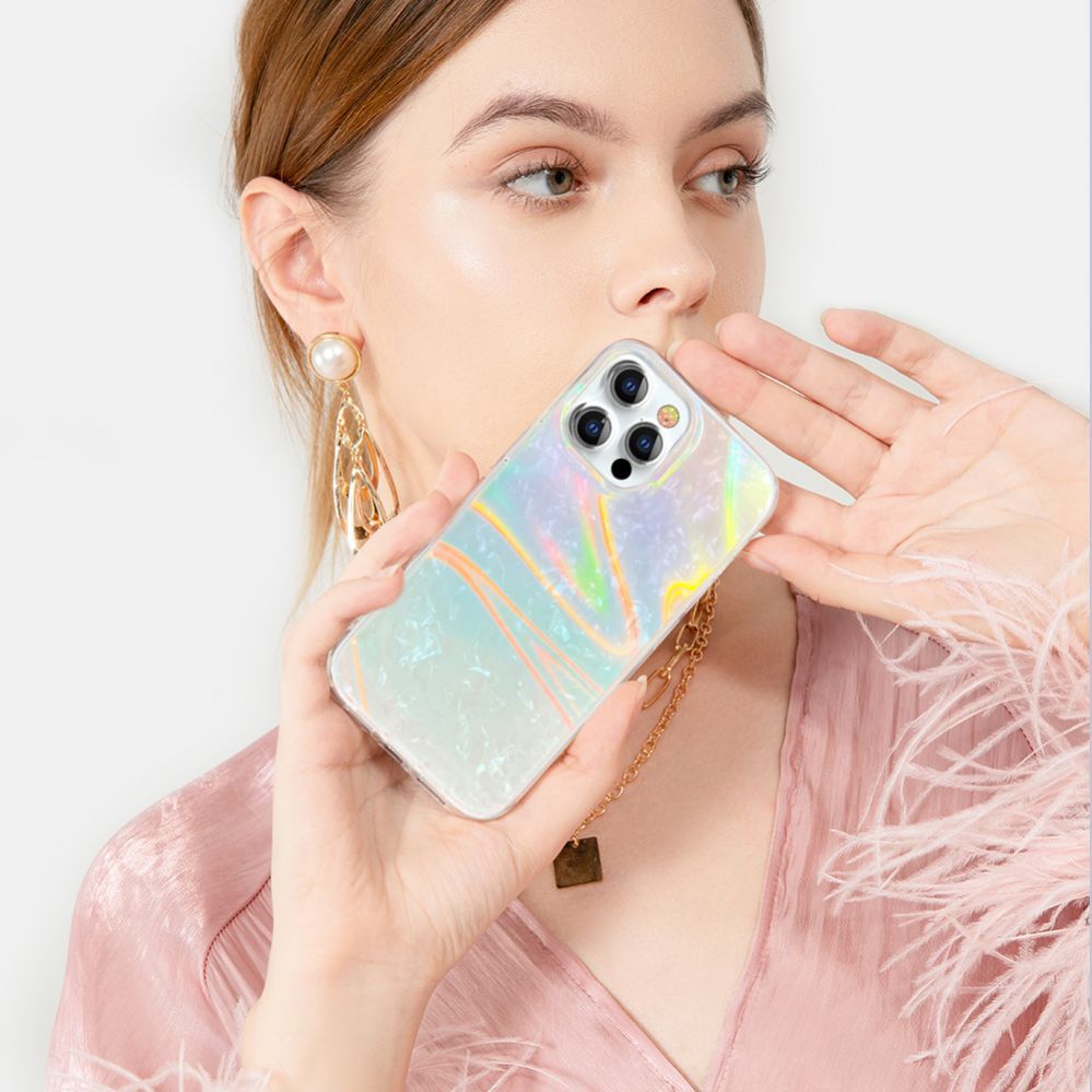 Back panel cover Kingxbar Kingxbar Shell Series luxury elegant phone case for iPhone 13 Pro pearl-blue