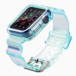 Nugarėlės dėklai Hurtel  Silicone Band Strap Bracelet Case Strap Light Set for Apple Watch 44mm - Blue 