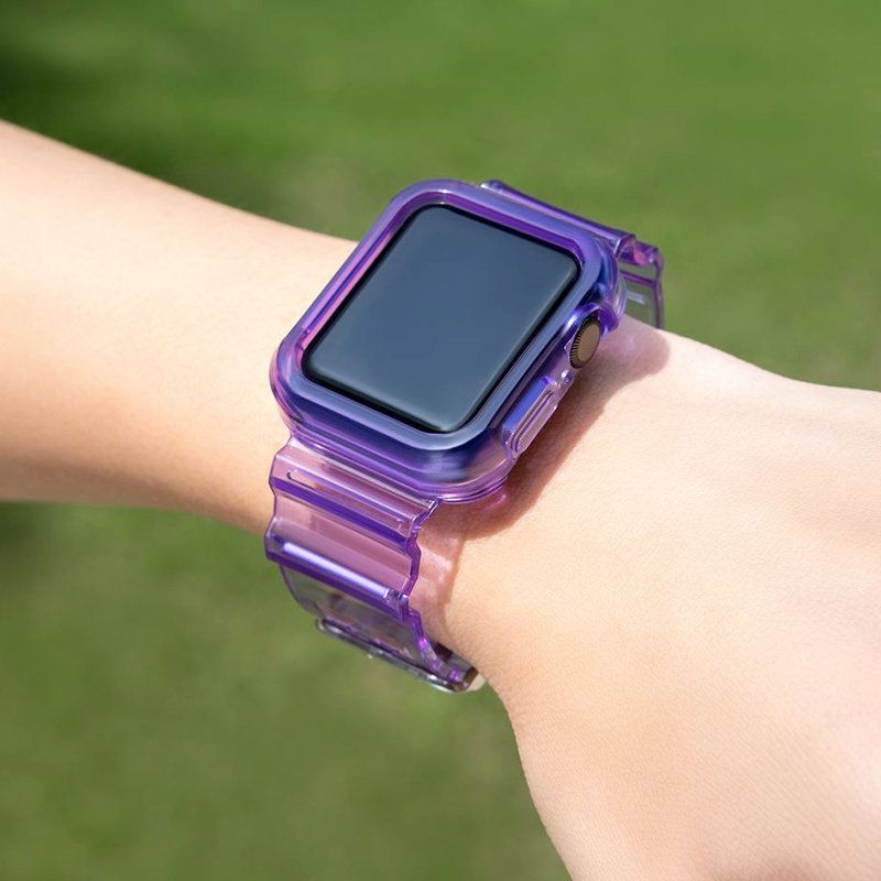 Nugarėlės dėklai Hurtel Silicone Band Strap Bracelet Case Strap Light Set for Apple Watch 40mm - Purple