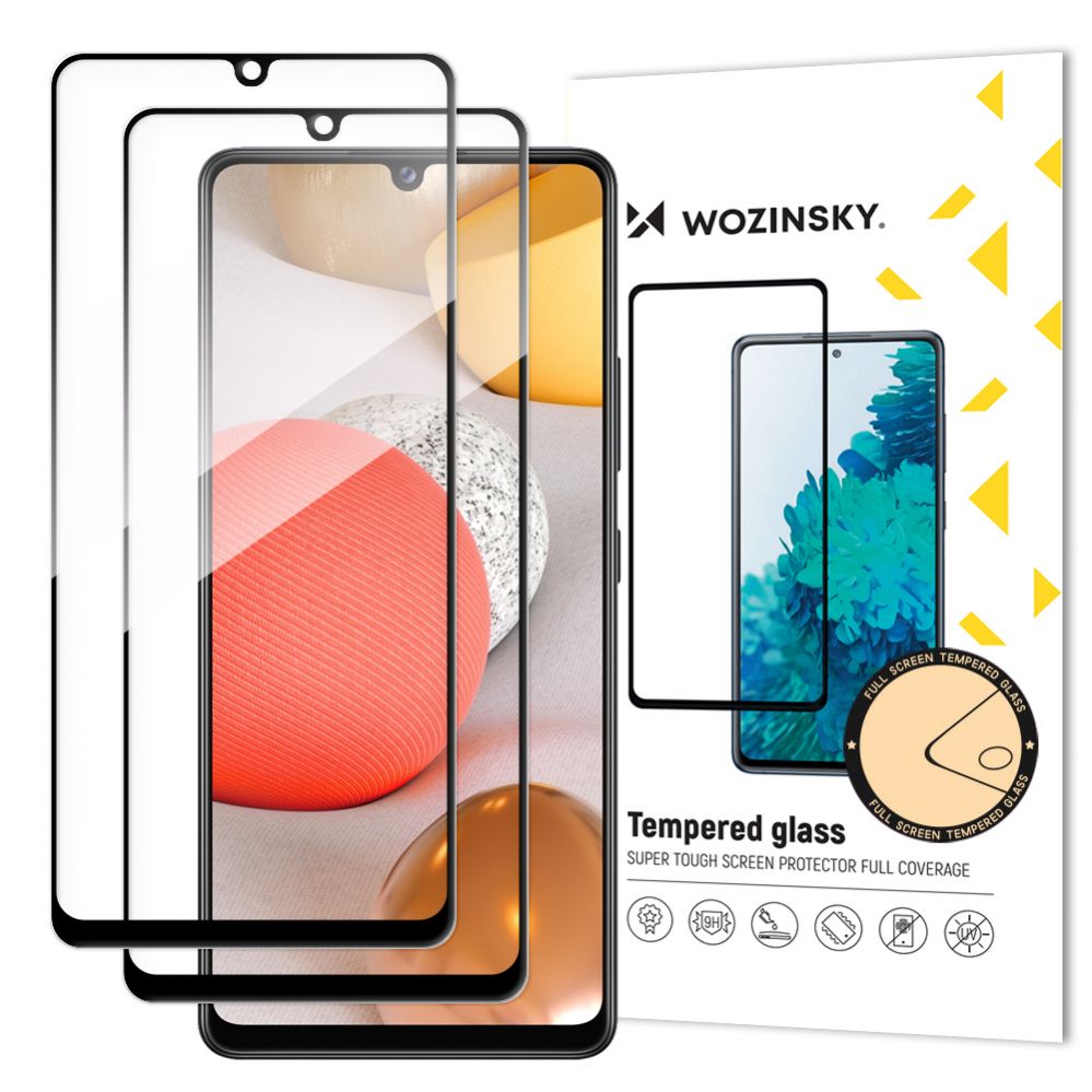 Aizsargstikls Wozinsky Wozinsky 2x Tempered Glass Full Glue Super Tough Screen Protector Full Coveraged with Frame Case Friendly for Samsung Galaxy A42 5G black
