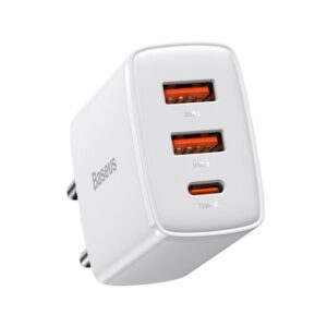 Adapteris Baseus  Baseus Compact fast charger 2x USB / USB Type C 30W 3A Power Delivery Quick Charge white (CCXJ-E02)