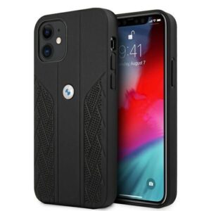Nugarėlės dėklai BMW  Etui BMW BMHCP12SRSPPK iPhone 12 mini 5,4" czarny/black hardcase Leather Curve Perforate 