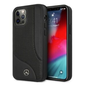 Aizmugurējais vāciņš Mercedes-Benz  Mercedes Leather Perforated Area Case for iPhone 12 Pro Max - Black 