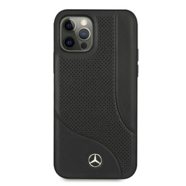 Tagakaaned Mercedes-Benz Mercedes Leather Perforated Area Case for iPhone 12 Pro Max - Black