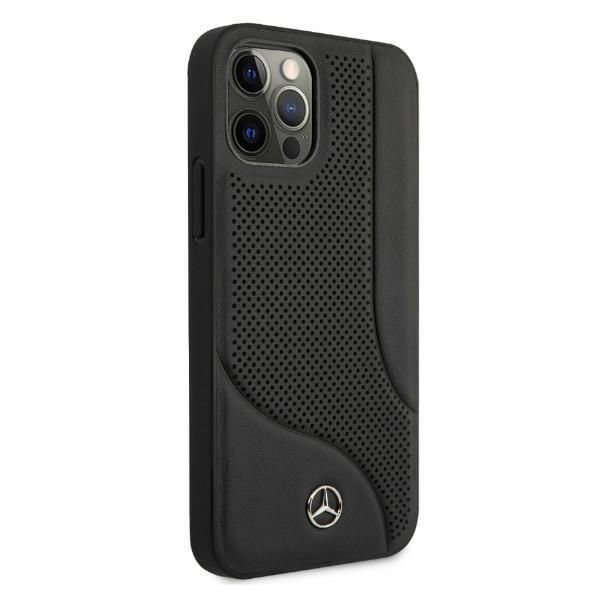 Tagakaaned Mercedes-Benz Mercedes Leather Perforated Area Case for iPhone 12 Pro Max - Black