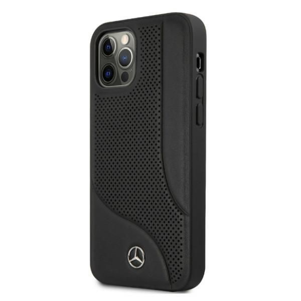Tagakaaned Mercedes-Benz Mercedes Leather Perforated Area Case for iPhone 12 Pro Max - Black