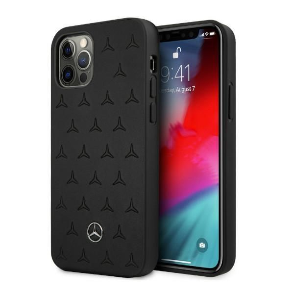 Tagakaaned Mercedes-Benz Mercedes Leather Stars Pattern Case for iPhone 12 Pro Max - Black
