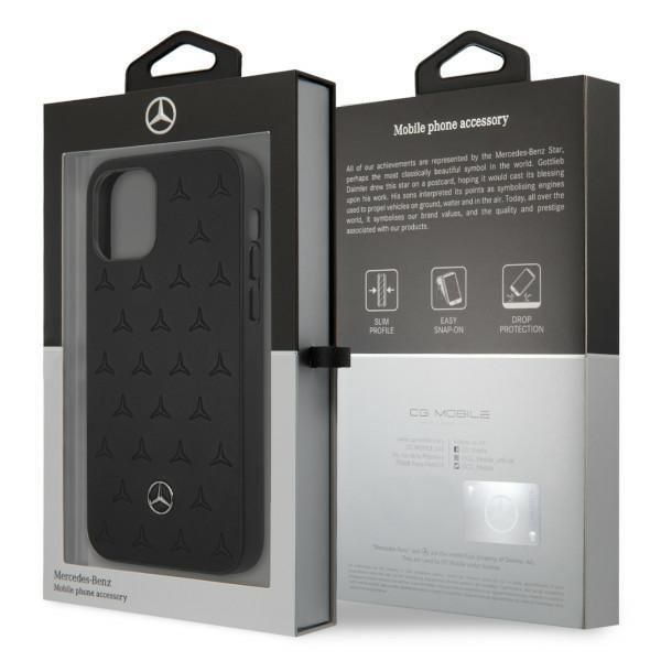 Tagakaaned Mercedes-Benz Mercedes Leather Stars Pattern Case for iPhone 12 Pro Max - Black