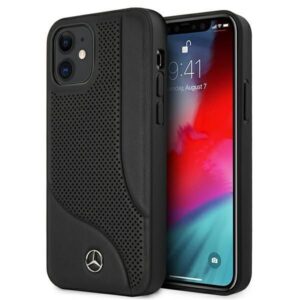 Aizmugurējais vāciņš Mercedes-Benz  Mercedes Leather Perforated Area Case for iPhone 12 mini - Black 